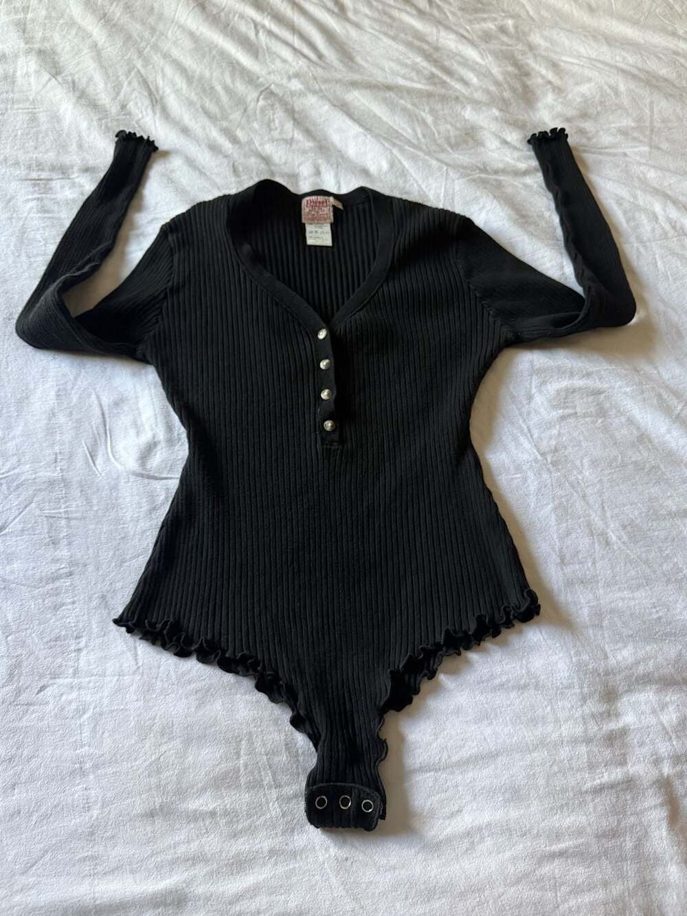 VTG 90s Diesel Females Black Ribbed Knit Bodysuit Henley Button 100% Cotton M